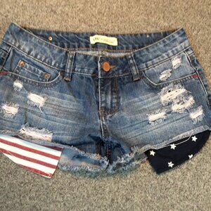 Red, White and Blue Denim Stars and Stripes 4rth of July short shorts Sz. 1
